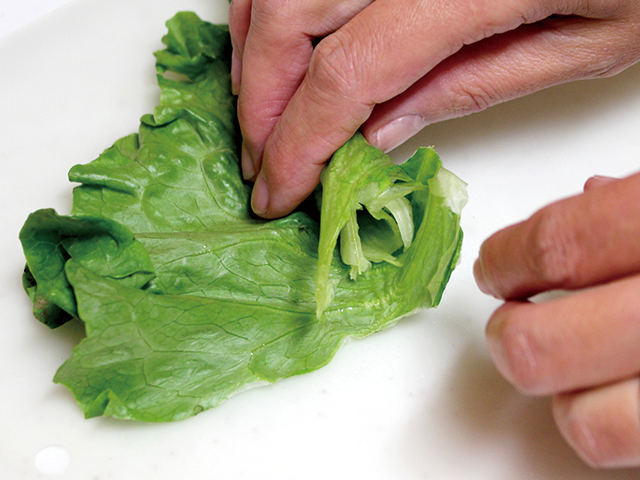 野菜を食べやすい大きさにカットします。火が通りにくいブロッコリー、レンコン、ジャガイモは、レンジで1分ほど加熱しておきましょう。それぞれ、串に刺していきます。レタスはくるくると丸めて刺すと、食べやすく見た目も華やか。その他の野菜もすべて串に刺して。