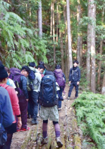 那智から本宮へと熊野古道を歩く人たち