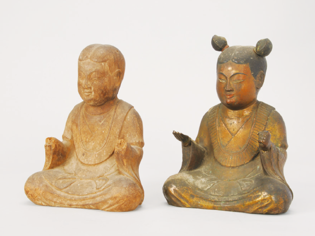 第四殿の女神坐像(左・木型、右・鋳造像)