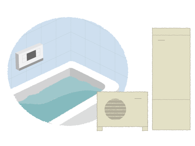 環境と住む人にやさしい省エネの家⑧<br/>空気熱で電力とCO2を削減<br/>高効率給湯器「エコキュート」