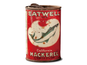 イートウェル・カリフォルニア・マカレル(ロス港ターミナル島で戦前に製造された缶詰) 太地町歴史資料室蔵