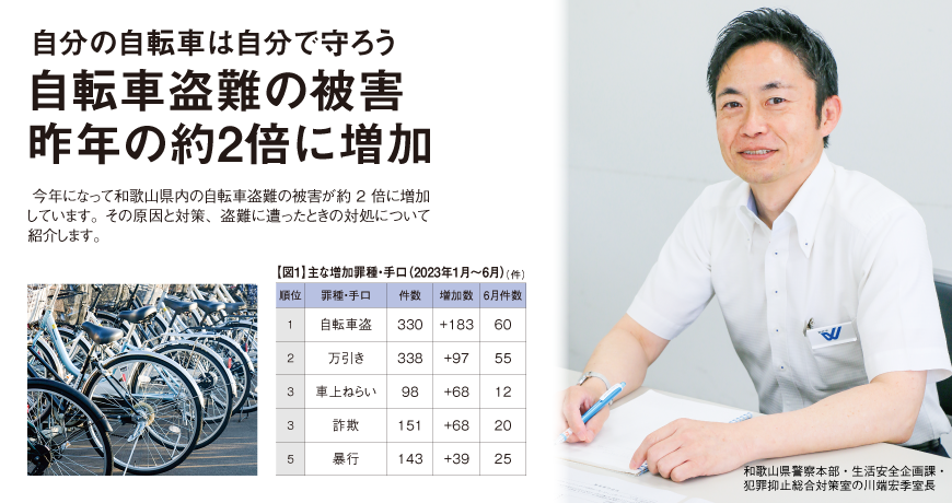 リビング和歌山8月26日号「自分の自転車は自分で守ろう 自転車盗難の被害 昨年の約2倍に増加」