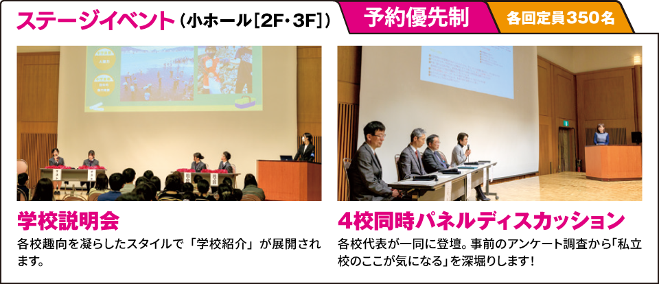 ステージイベント／学校説明会、4校同時パネルディスカッション